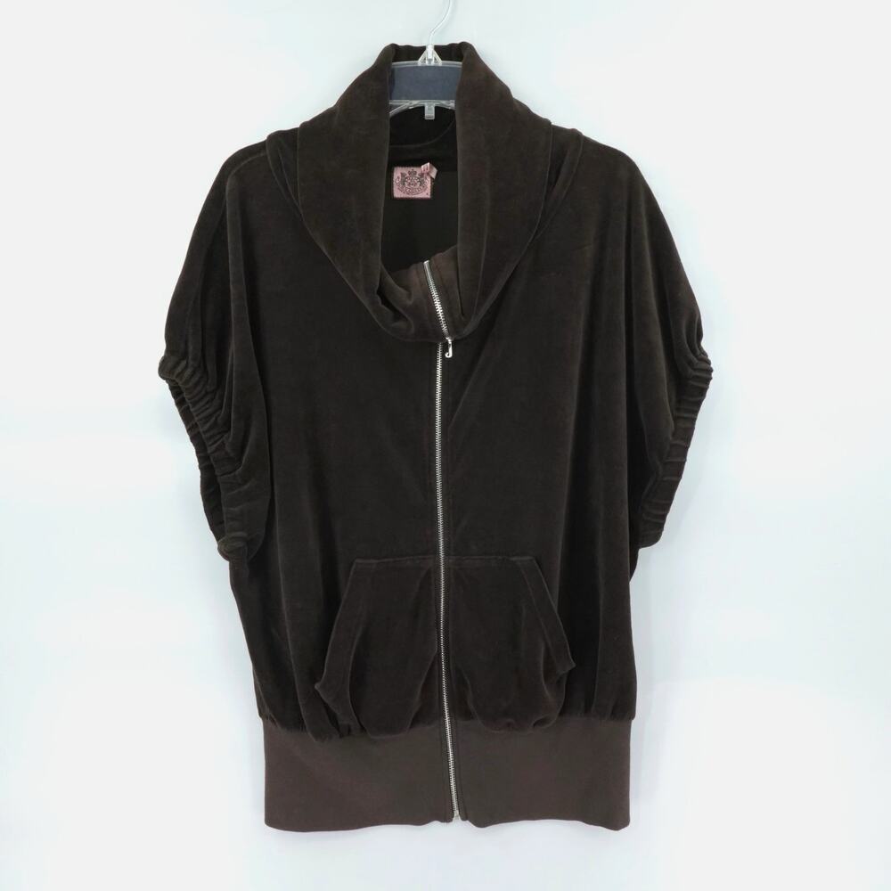 Vintage Y2K Juicy Couture Short‎ Sleeve Jacket Medium Chocolate Brown Velour